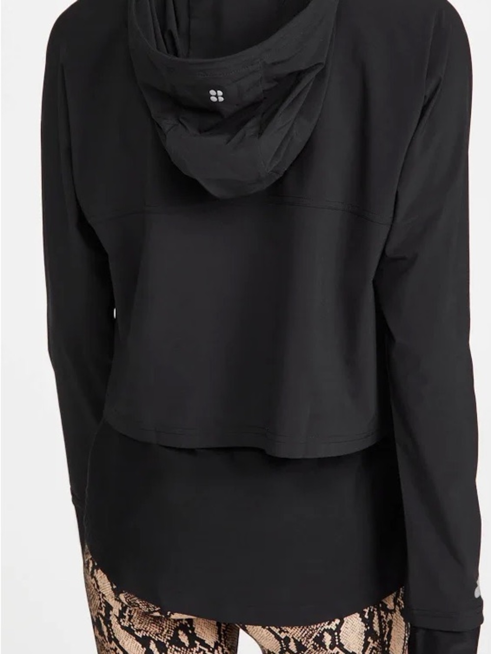 Sweaty Betty Black Hooded Cropped Active Top with Longer Back Hem